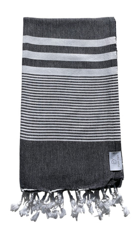 Plush Yarn Royale Peshtemal Turkish Made Bath / Beach Towel, 100% Authentic Premium Turkish Cotton 100cm x 180cm (Black)