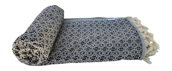The Grandeur Turkish Throw - French Textured Pattern Design (Black)