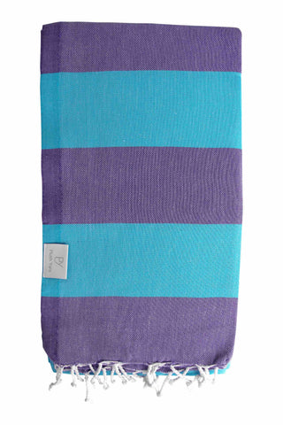 Plush Yarn Paradiso Peshtemal Turkish Made Bath / Beach Towel, 100% Authentic Premium Turkish Cotton 100cm x 180cm (Purple/Turquoise)