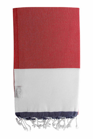 Plush Yarn Imperial Peshtemal Turkish Made Bath / Beach Towel, 100% Authentic Premium Turkish Cotton 100cm x 180cm (Red/Navy)