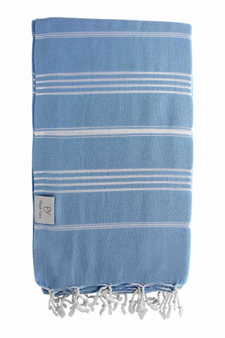 Plush Yarn Classic Peshtemal Turkish Made Bath / Beach Towel, 100% Authentic Premium Turkish Cotton 100cm x 180cm (Sky Blue)