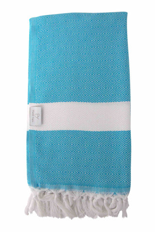 Plush Yarn Diamond Peshtemal Turkish Made Bath / Beach Towel, 100% Authentic Premium Turkish Cotton 100cm x 180cm (Turquoise)