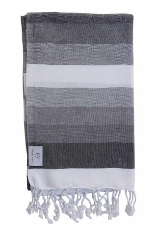 Plush Yarn Majestic Peshtemal Turkish Made Bath / Beach Towel, 100% Authentic Premium Turkish Cotton 100cm x 180cm (Black / Silver Grey / White)