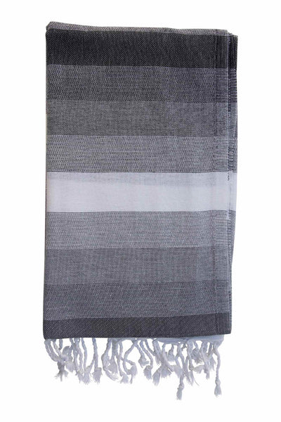 Plush Yarn Majestic Peshtemal Turkish Made Bath / Beach Towel, 100% Authentic Premium Turkish Cotton 100cm x 180cm (Black / Silver Grey / White)